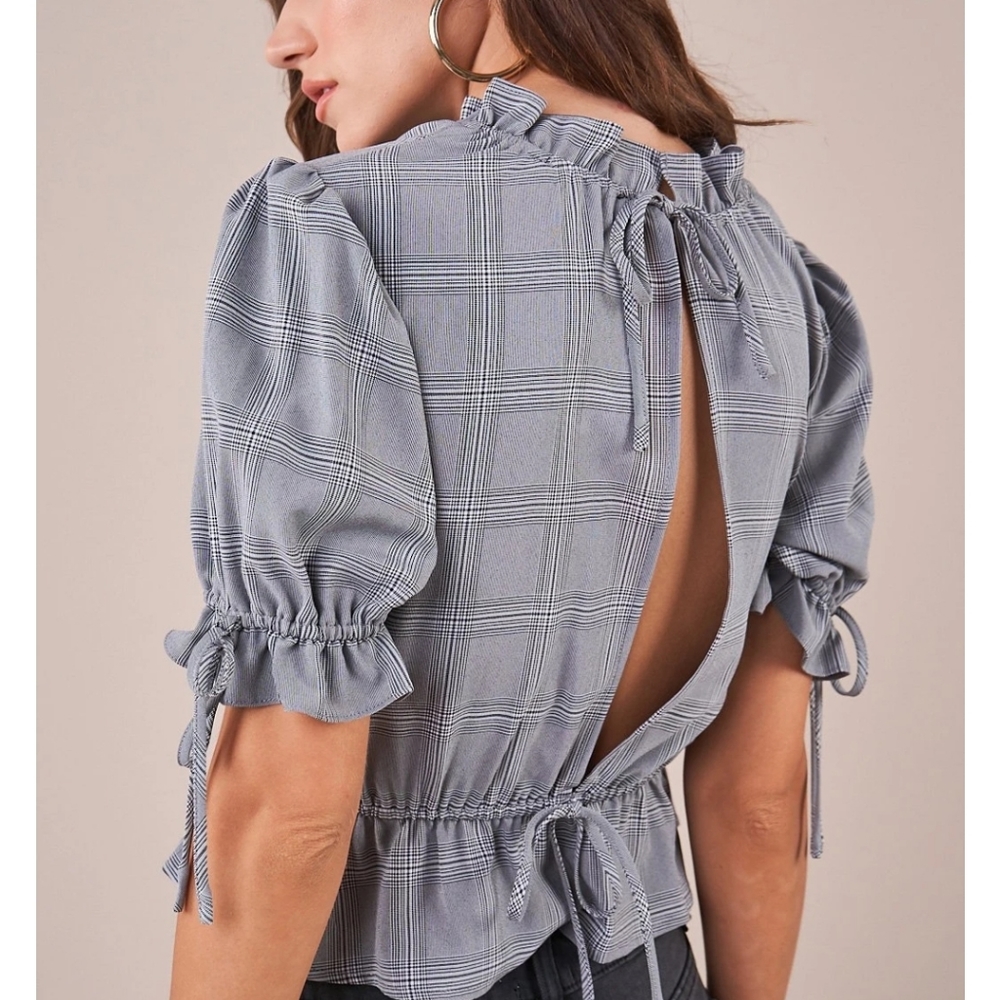 Plaid Peplum Top - Picture 3 of 5